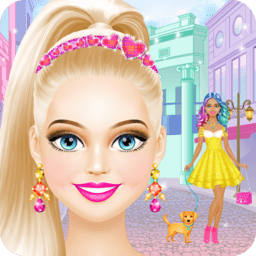 Fashion Girl game icon with stylish model and glam beauty look