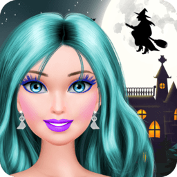 Halloween Salon game icon with stylish girl in spooky party makeup