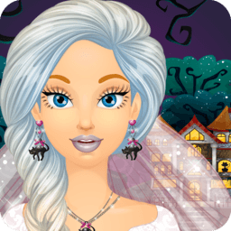 Halloween Wedding Makeover game icon with spooky bride in elegant gothic makeup