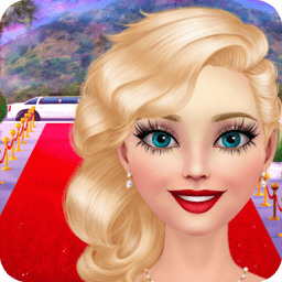 Movie Star game icon with glamorous celebrity girl in red carpet style