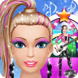 Pop Star game icon with glamorous singer in a sparkling stage outfit