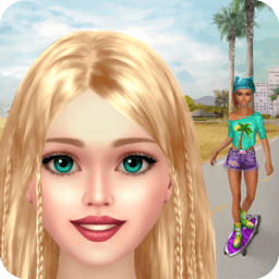 Skater Girl game icon with stylish skater girl in cool street fashion
