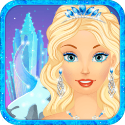 Snow Queen game icon with icy princess in a sparkling winter crown