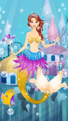 Dress up stage with mermaid tails, fins, crowns, and royal ocean outfits