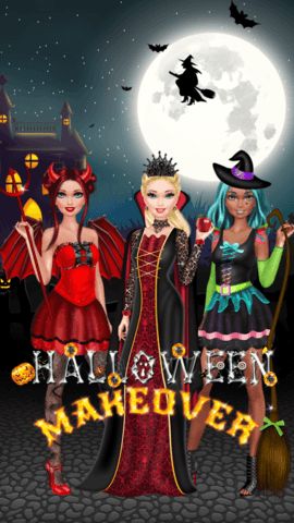 Halloween Salon main menu with logo and play options