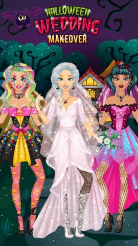 Halloween Wedding Makeover main menu with logo and start options