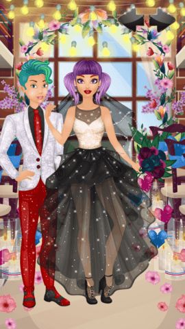 Dress up stage with Halloween wedding gowns, jewelry, and accessories