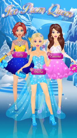Ice Prom Queen main menu with snowy castle theme and start options