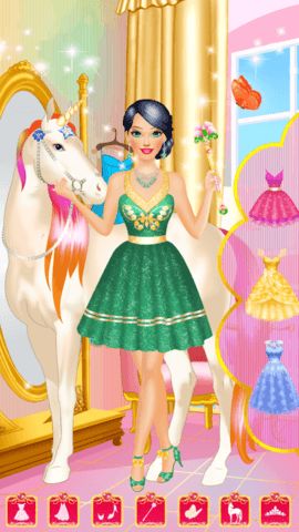 Makeup stage with eye shadow lipstick blush and princess beauty options