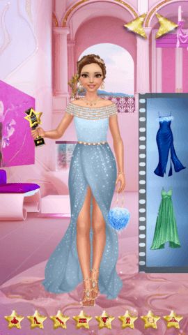 Makeup stage with eye shadow lipstick mascara eyeliner and blush options