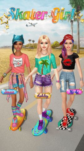 Skater Girl main menu with skate park vibe and start options