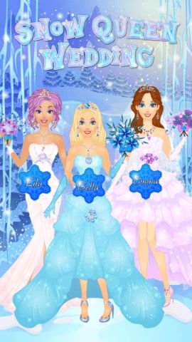 Snow Queen Wedding main menu with icy castle and bridal theme