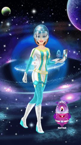 Space dress up stage with astronaut suit gadgets accessories and alien pet