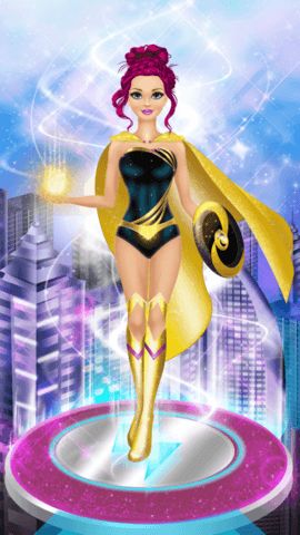 Dress up stage with superhero costume cape boots shield and magic powers